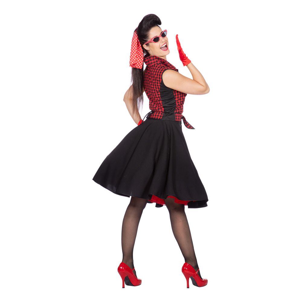 Musta/Punainen Rockabilly Mekko Naamiaisasu