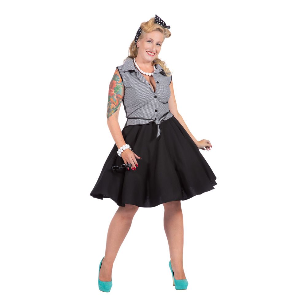 Rockabilly Kjole Svart/Hvit med Skjørt Kostyme