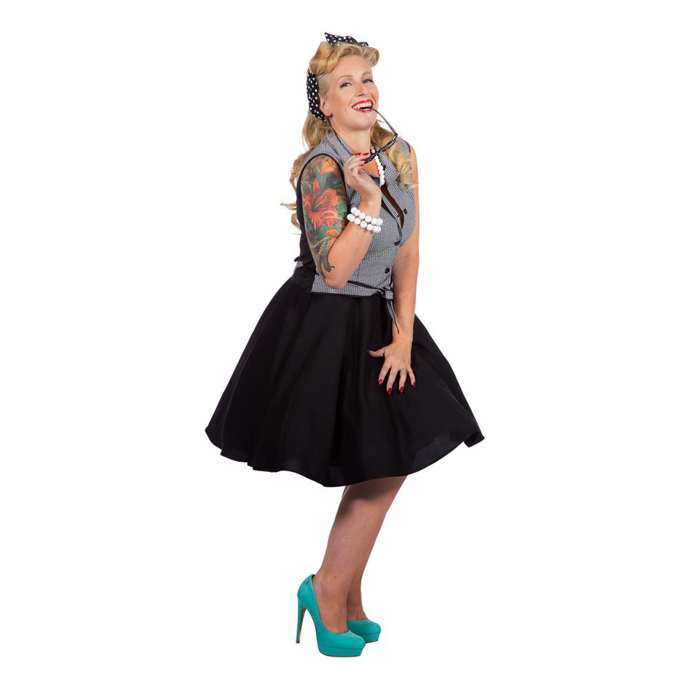 Rockabilly Kjole Svart/Hvit med Skjørt Kostyme