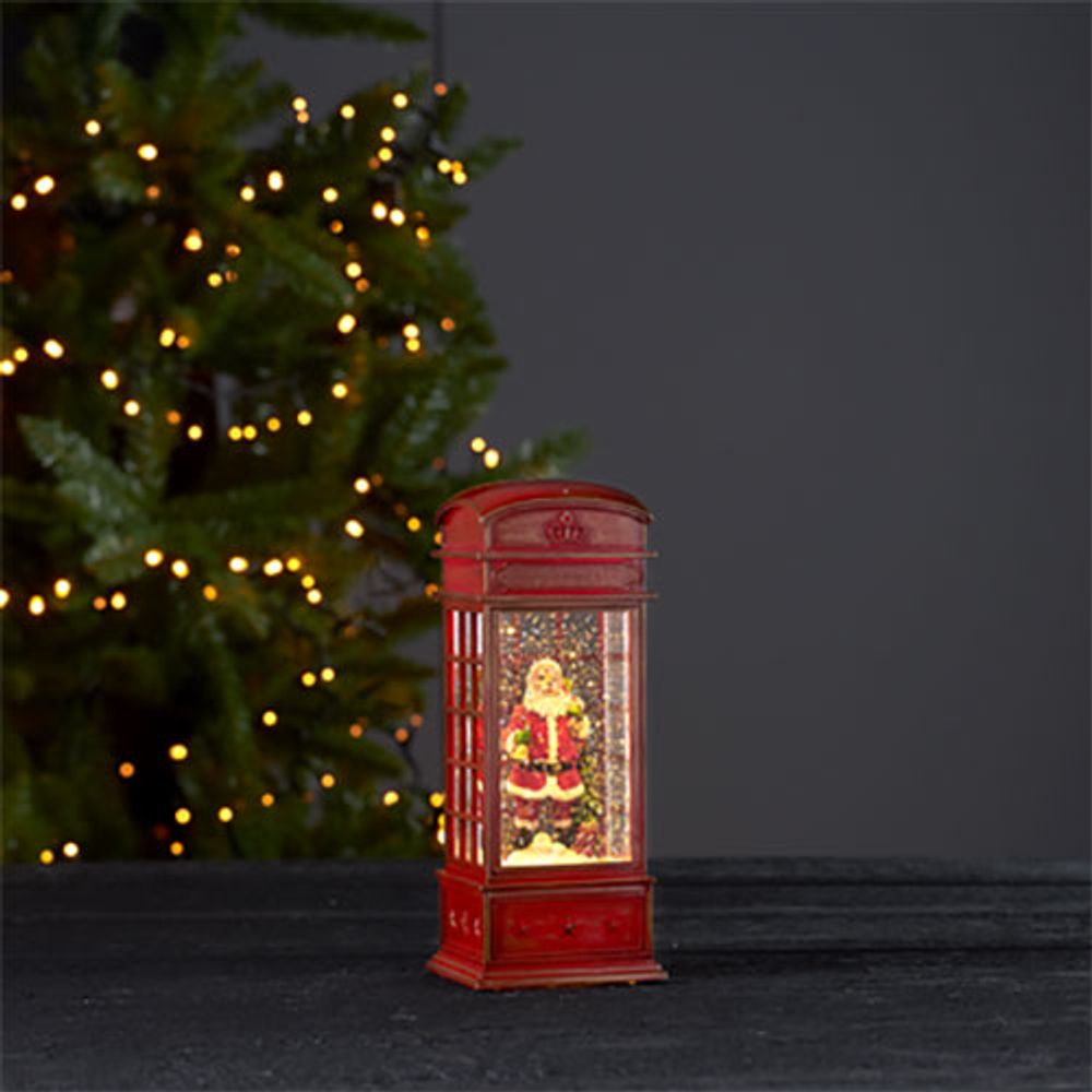 Röd LED Lykta Telefonkiosk med Tomte