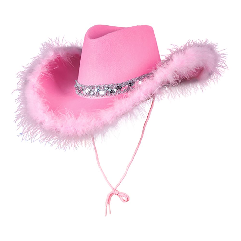 Rosa Cowboyhatt med Fluff