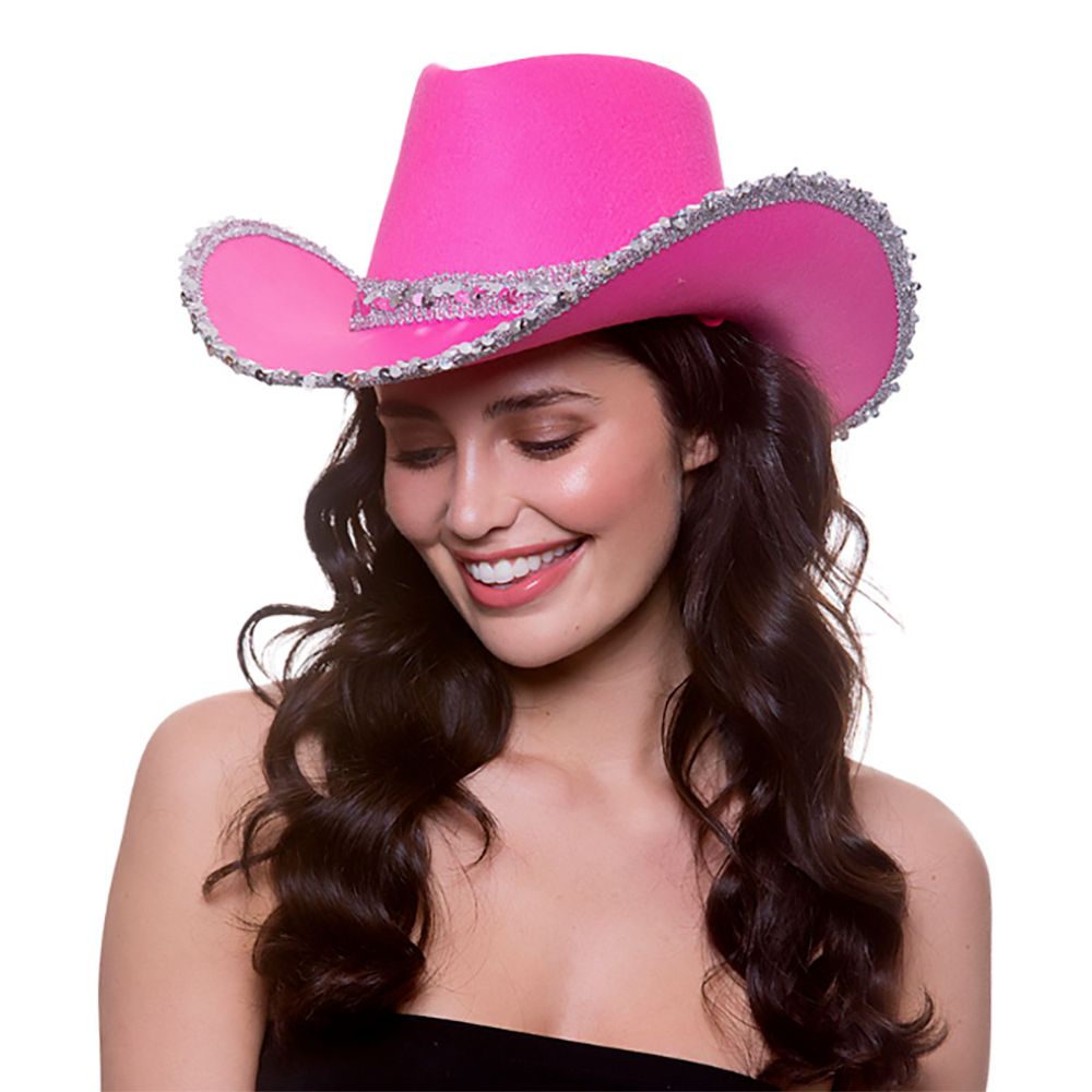 Rosa Cowboyhatt med Silverpaljetter