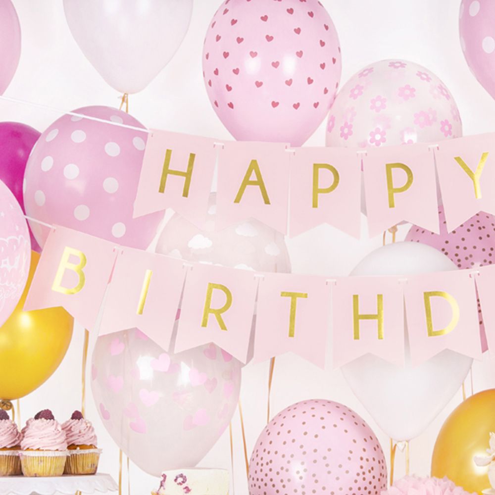 Lyserød Vimpel Happy Birthday