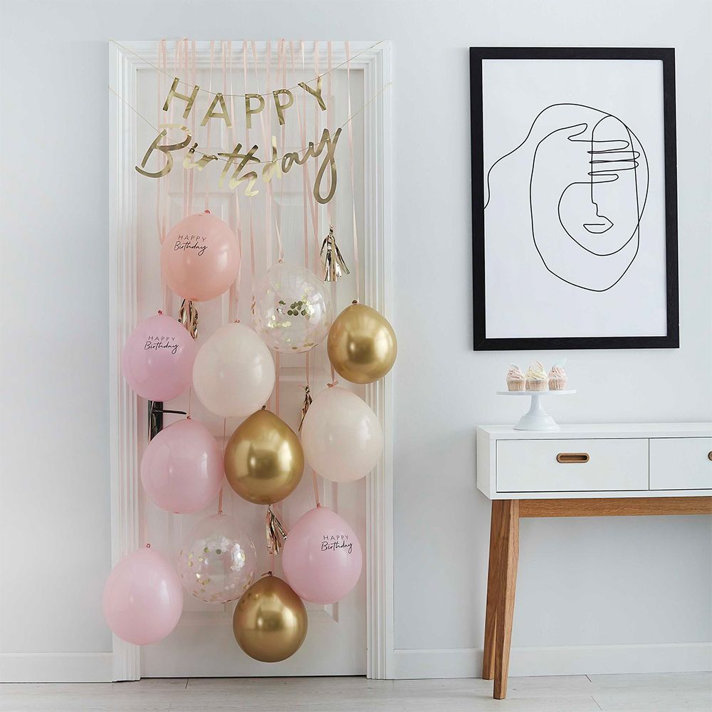 Rosa/Guld Happy Birthday Ballongkit för Dörr