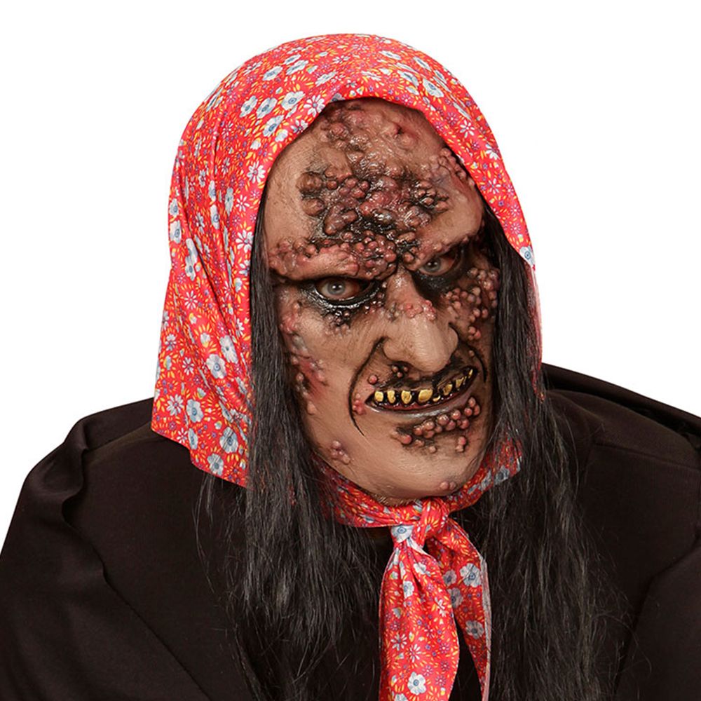 Rutten Zombie/Häxa Halvmask med Hår