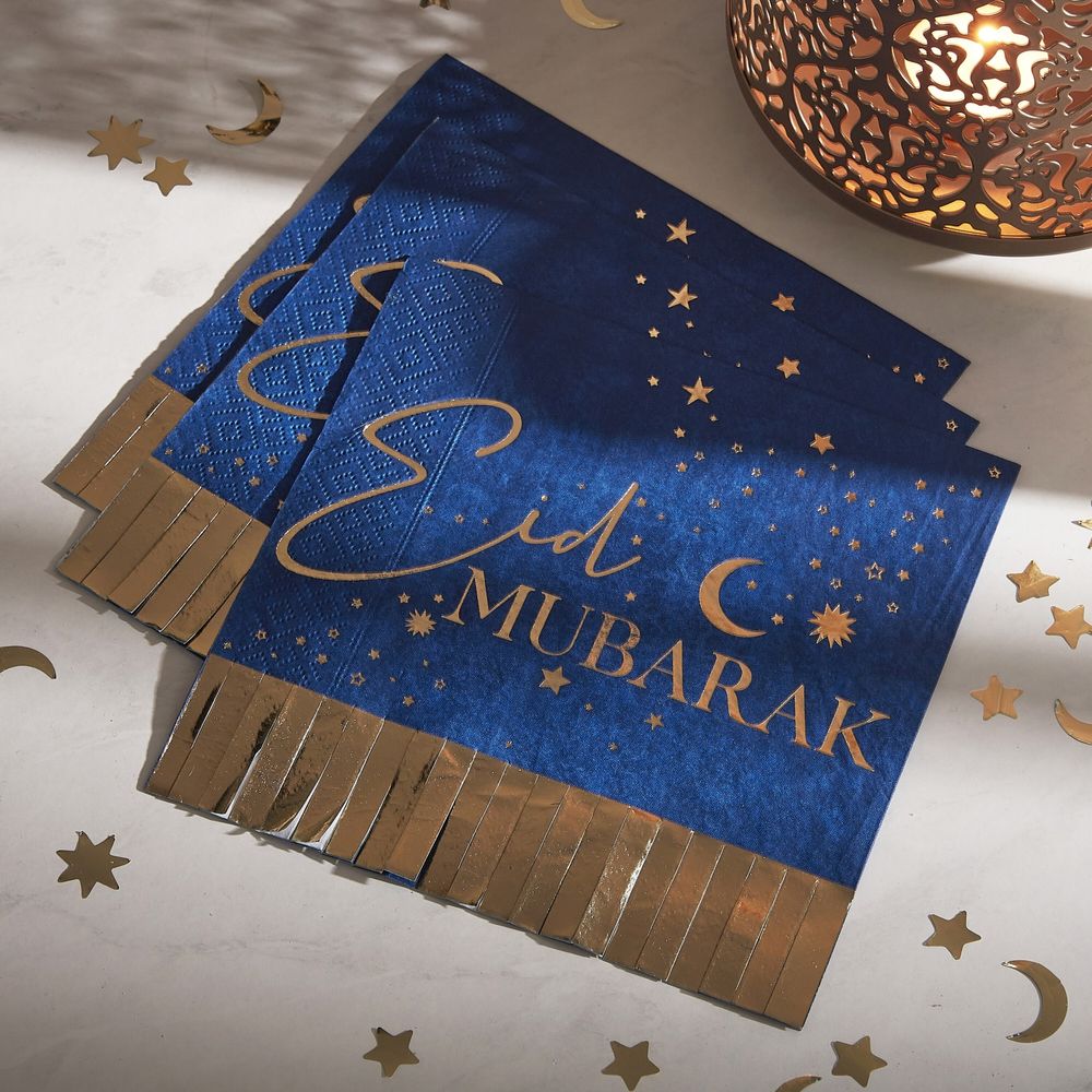 Servetter Eid Mubarak Blå/Guld
