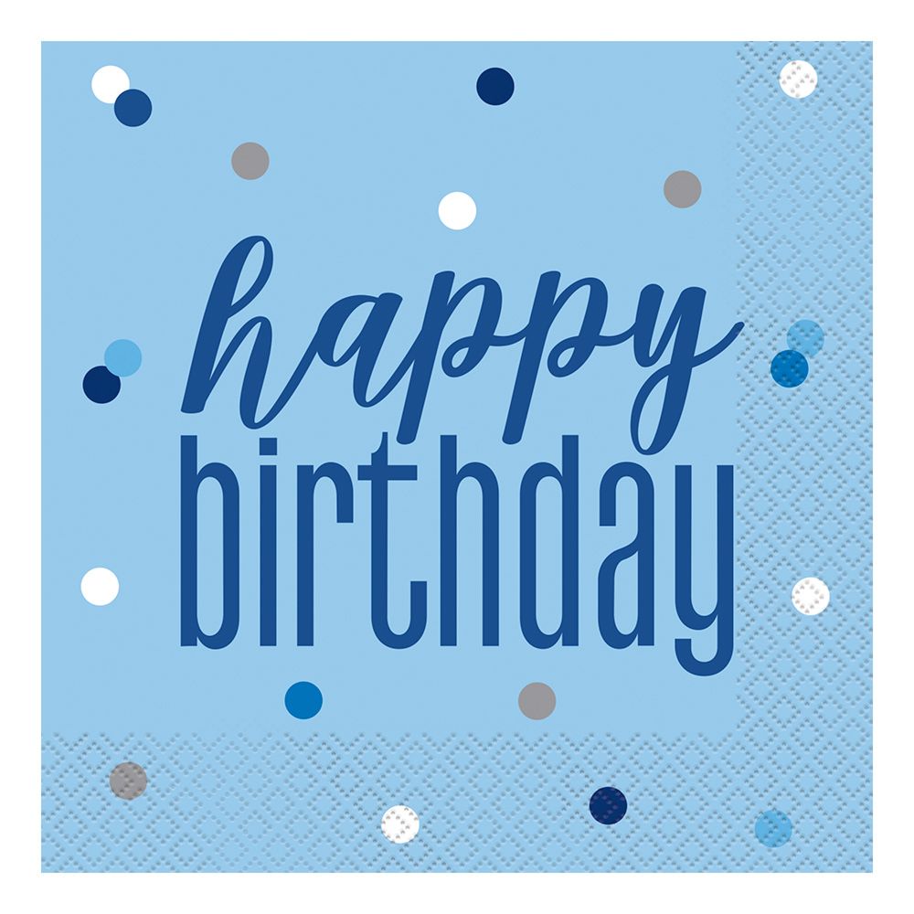Servietter Happy Birthday Blå Prikket