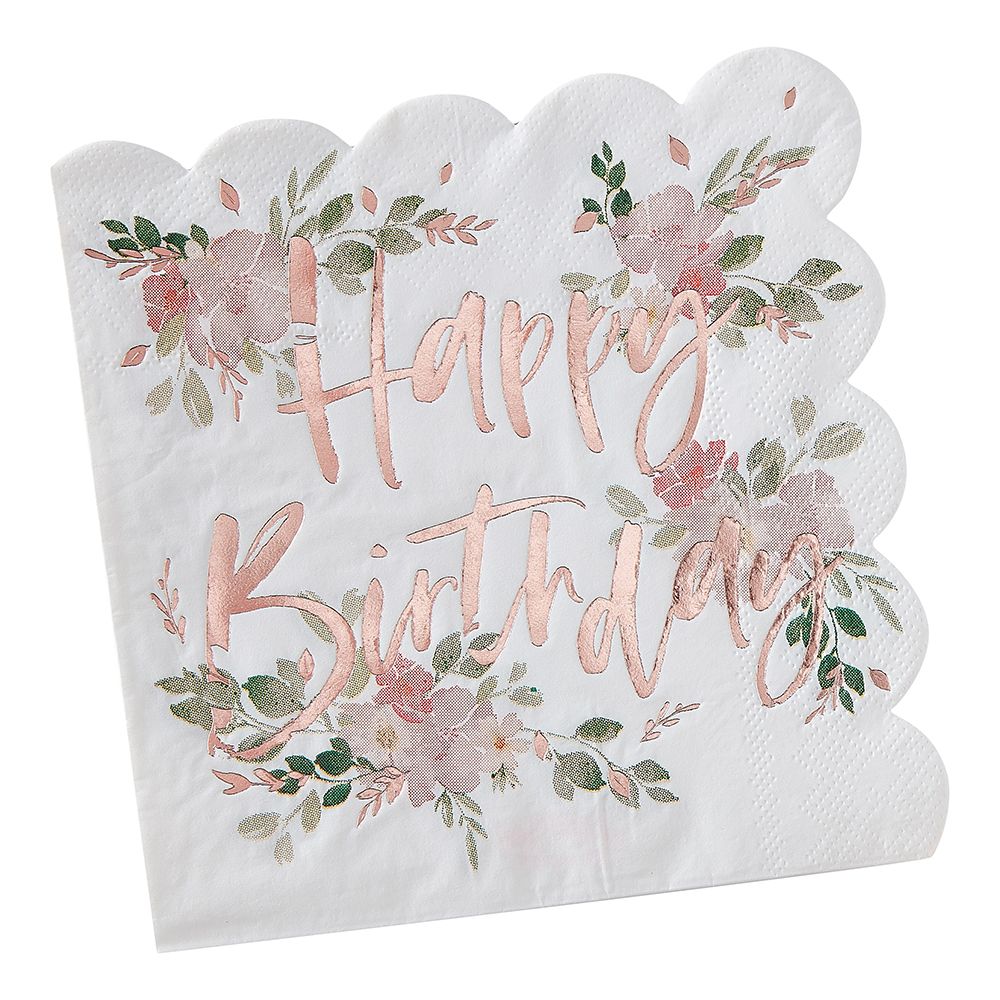 Servetit Happy Birthday Ruusukulta Kukat