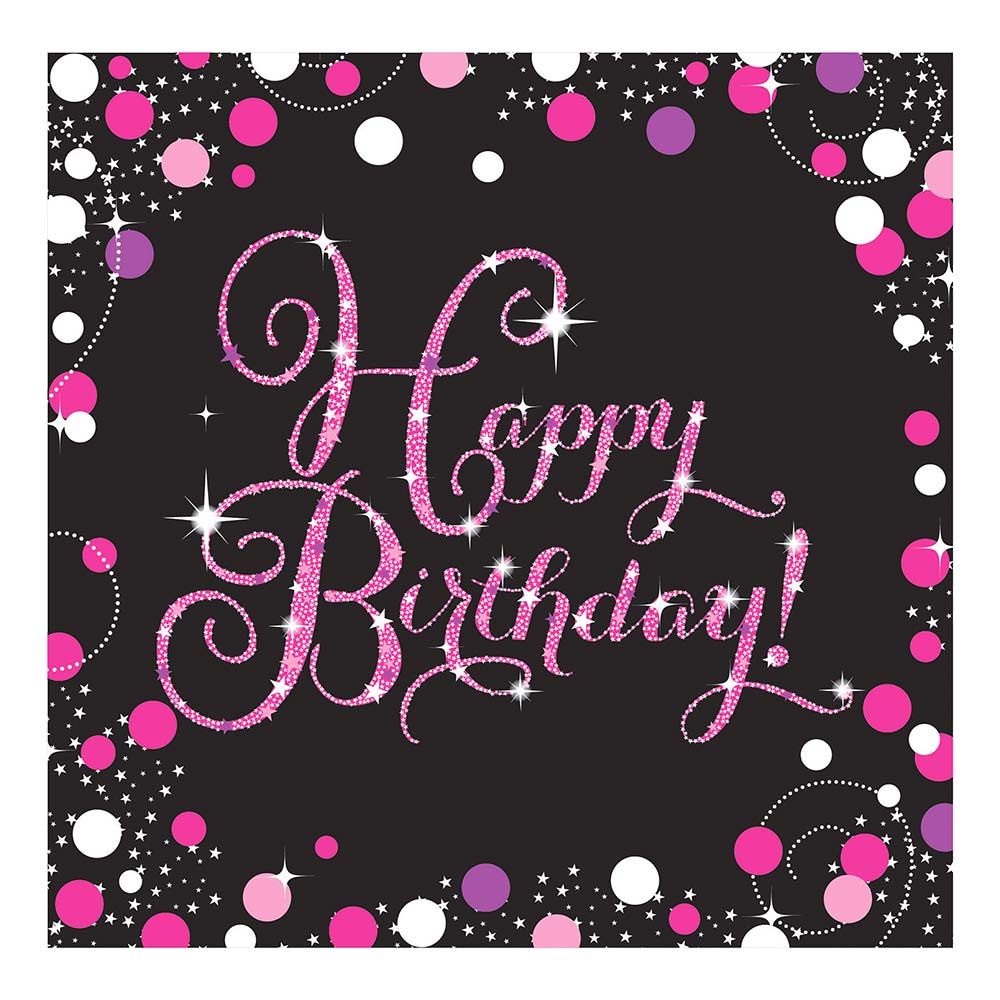 Lautasliinat Happy Birthday Musta/Vaaleanpunainen Kimalle