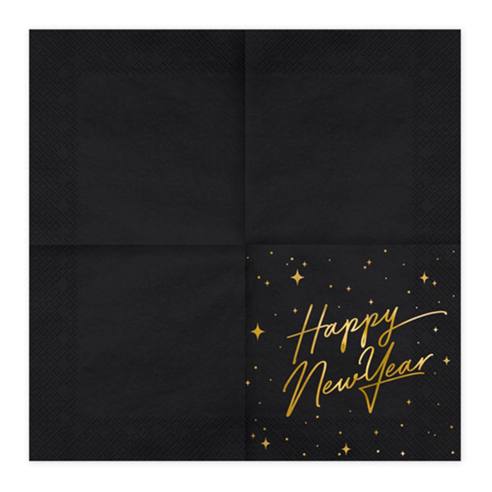 Servetter Happy New Year Guld Metallic/Svart