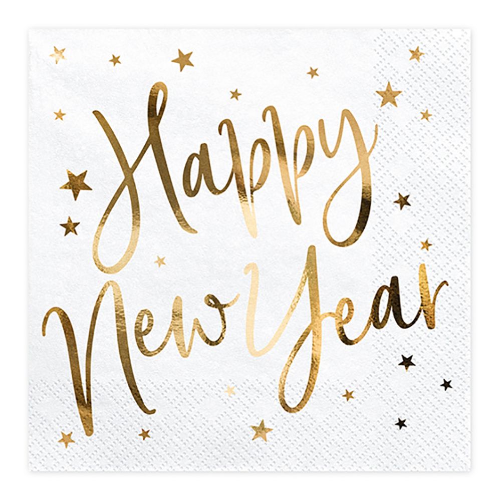 Servetter Happy New Year Guld Metallic/Vit
