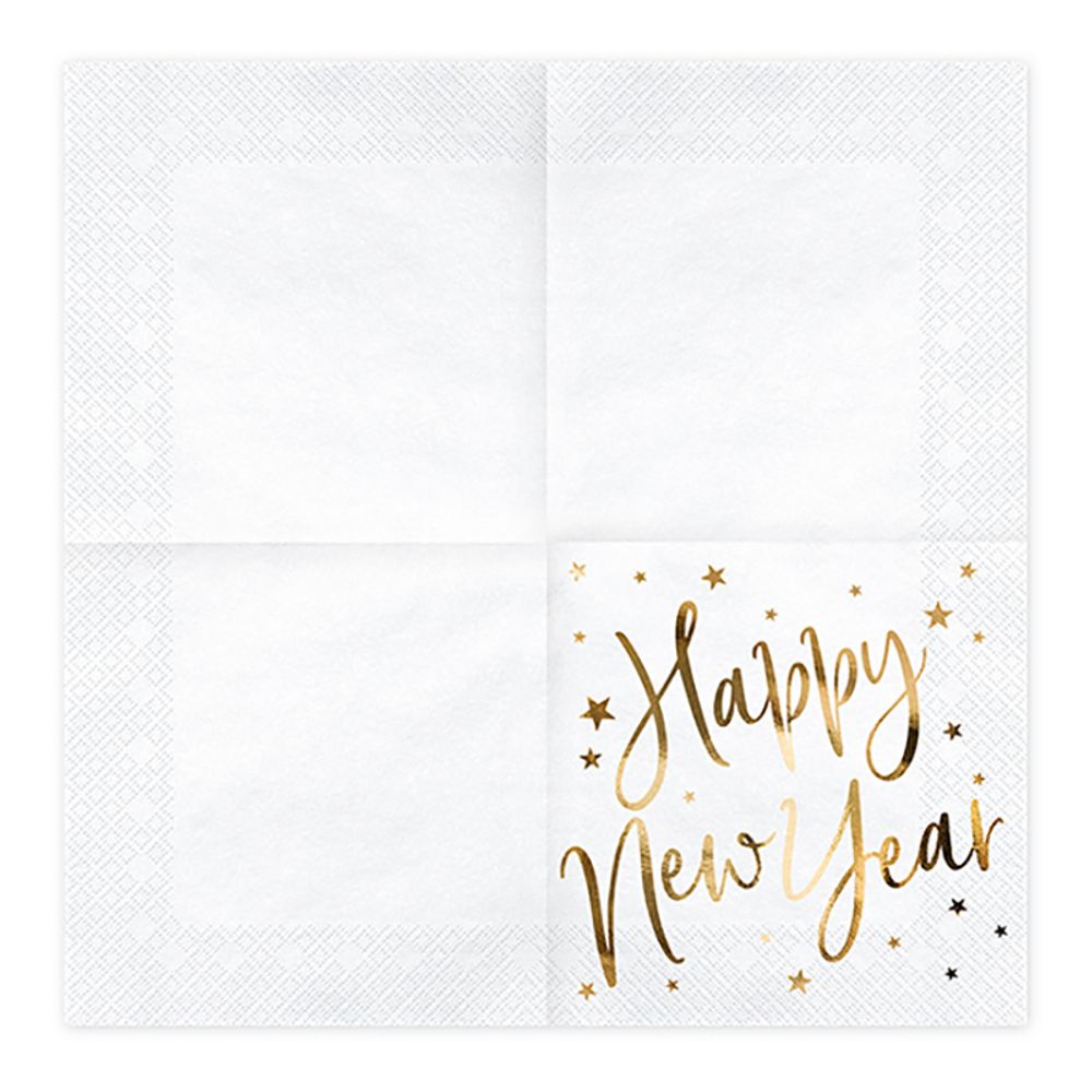 Servetter Happy New Year Guld Metallic/Vit