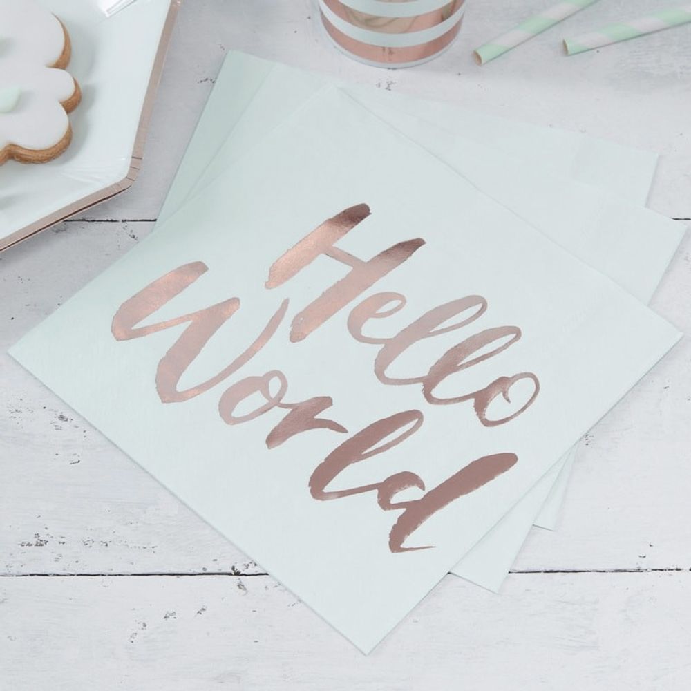 Servietter Hello World Mint/Rosegull