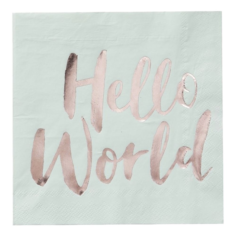 Servietter Hello World Mint/Rosegull