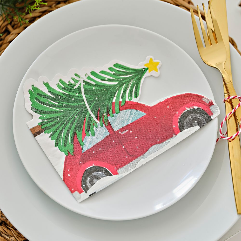 Servietter Julebil med Grantræ