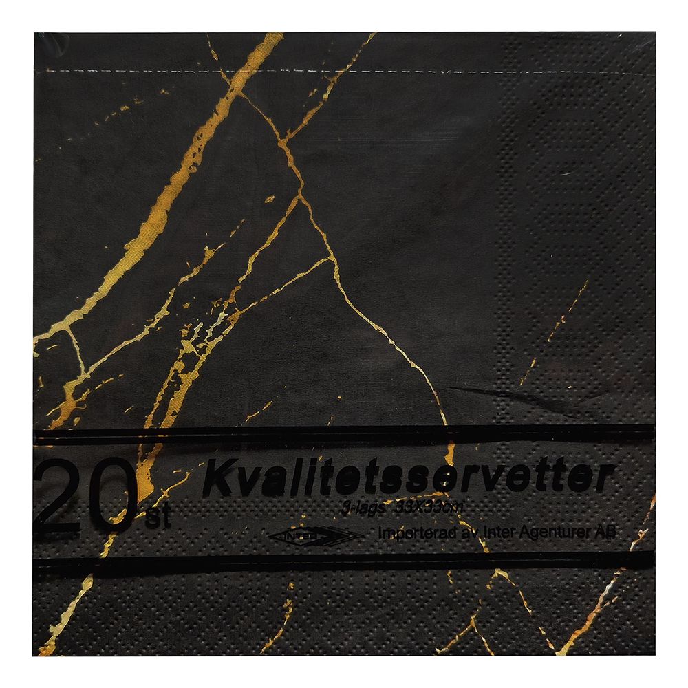 Servietter Marmor Svart/Gull
