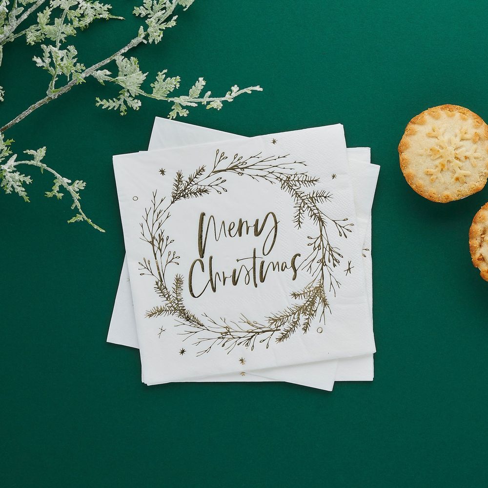 Servetter Merry Christmas Guld