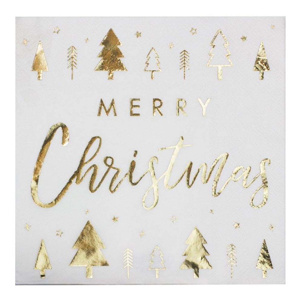Servietter Merry Christmas Gull Metallic