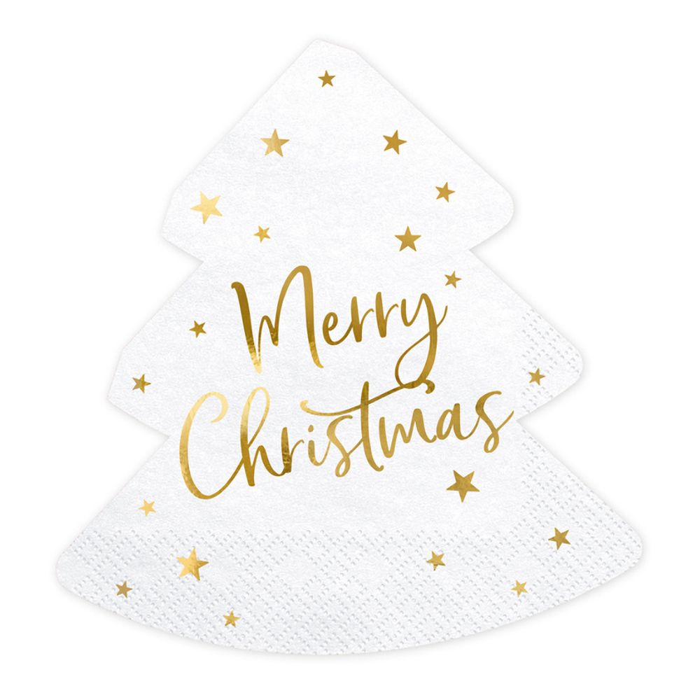 Servietter Merry Christmas Hvid/Guld