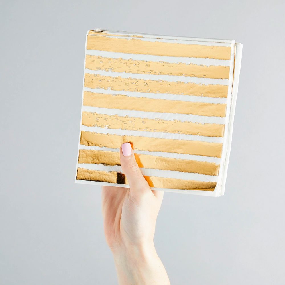 Servietter Stribede Guld Metallic