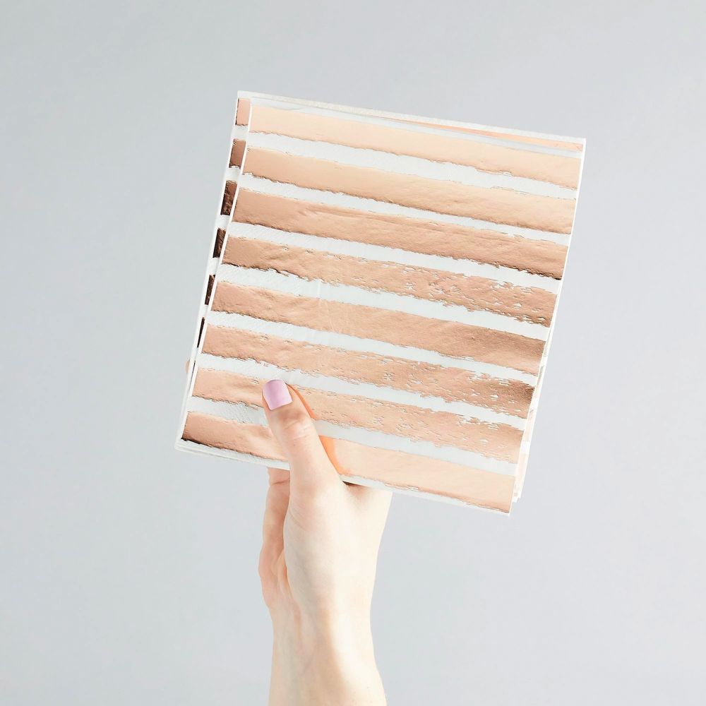 Servietter Stribede Roséguld Metallic