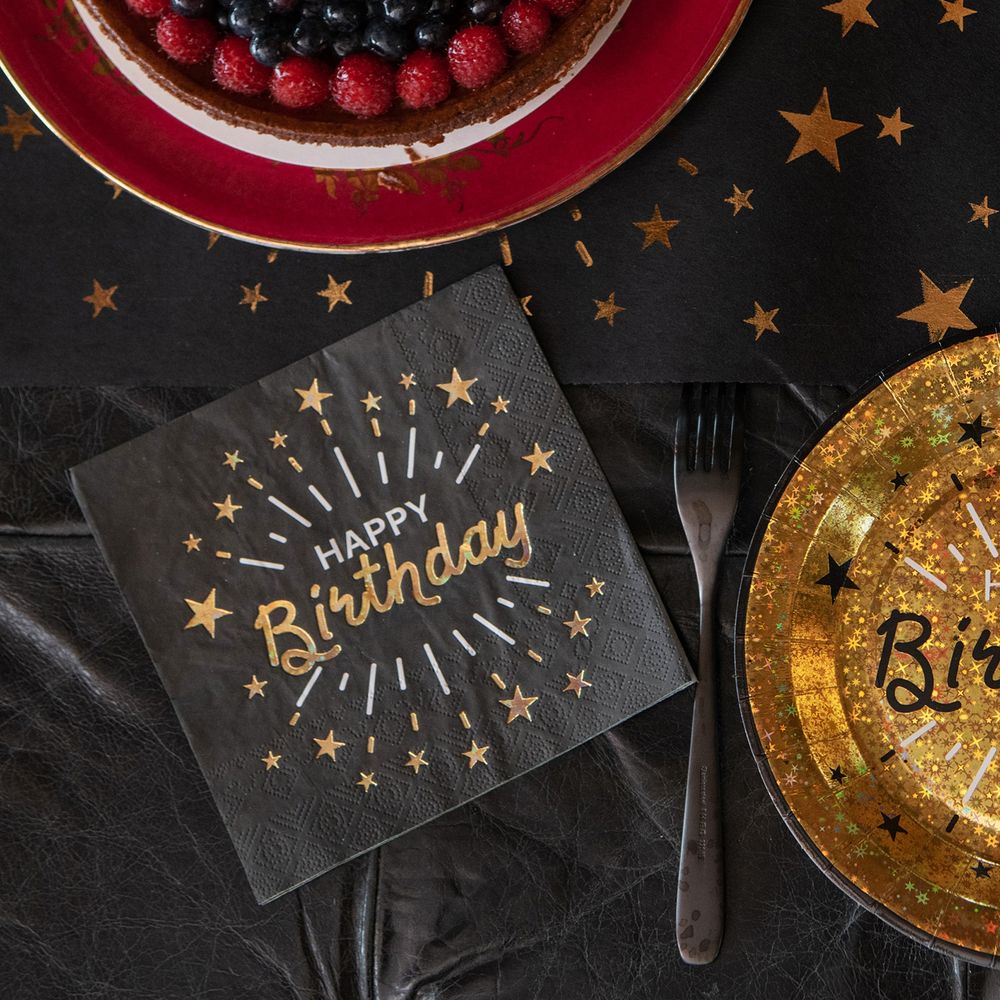 Servietter Sparkling Happy Birthday Svart/Gull
