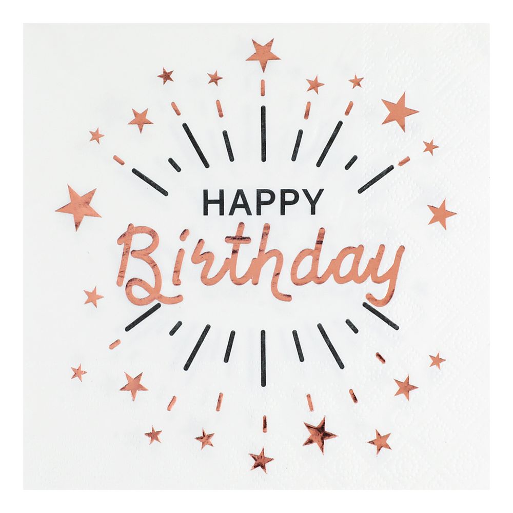 Servietter Sparkling Happy Birthday Hvit/Roségull