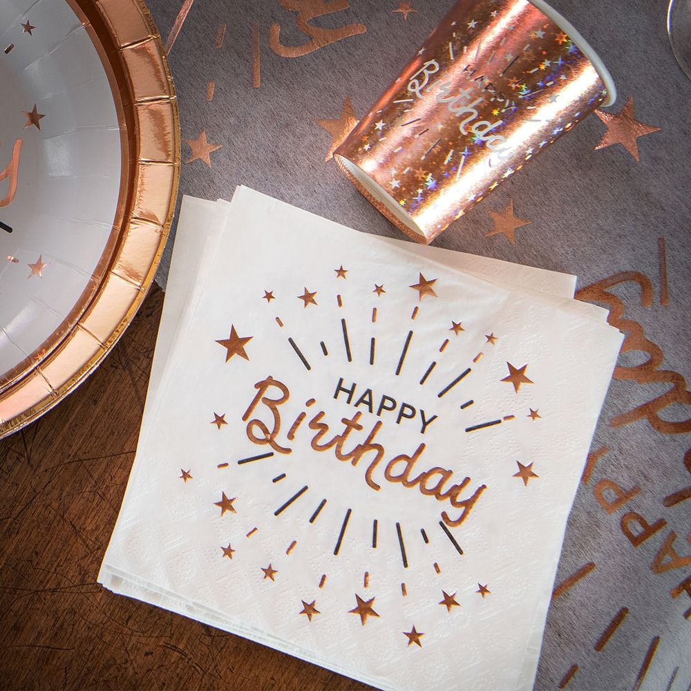 Servietter Sparkling Happy Birthday Hvit/Roségull