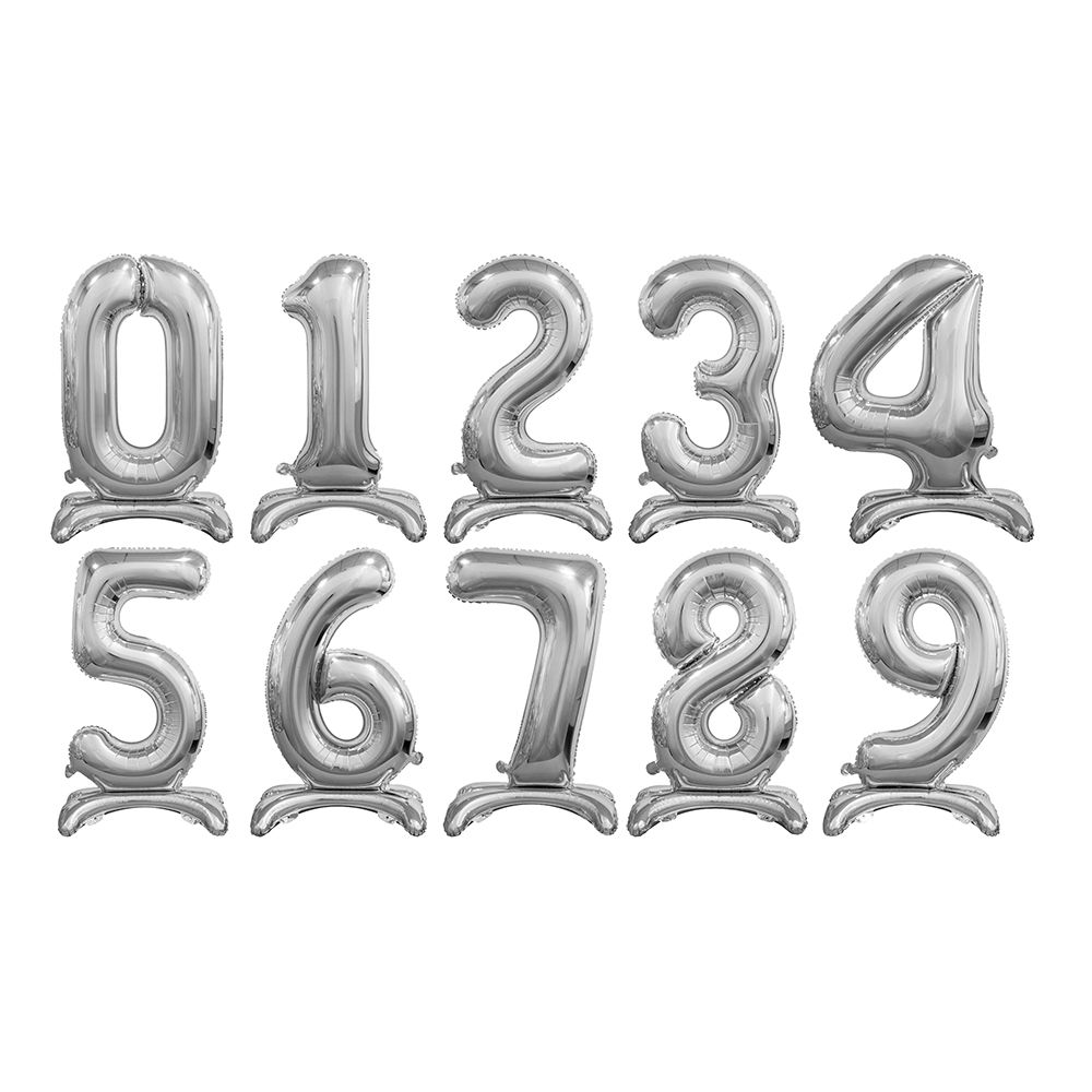 Numeroilmapallo Mini Jalustalla Hopea Metallic