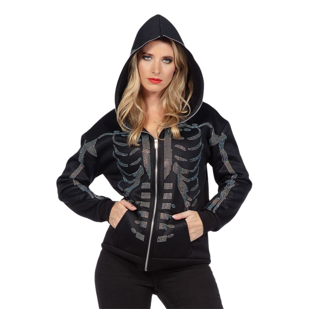 Skelet Hoodie Glitter med Lynlås