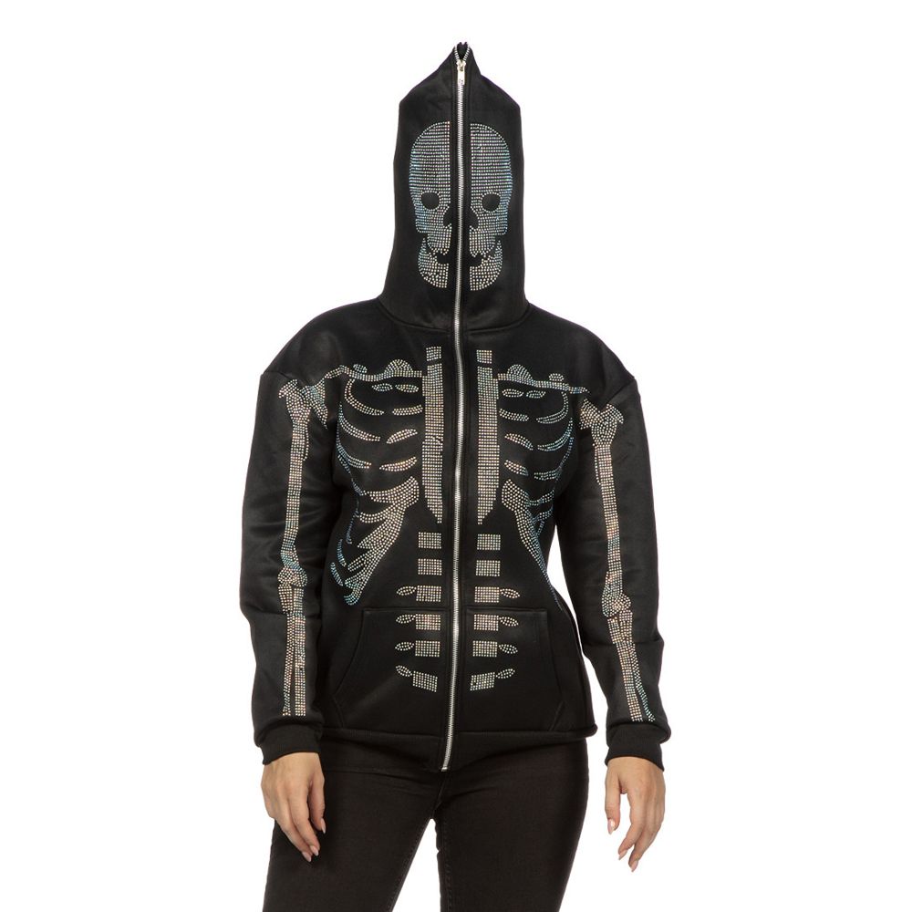 Skelet Hoodie Glitter med Lynlås