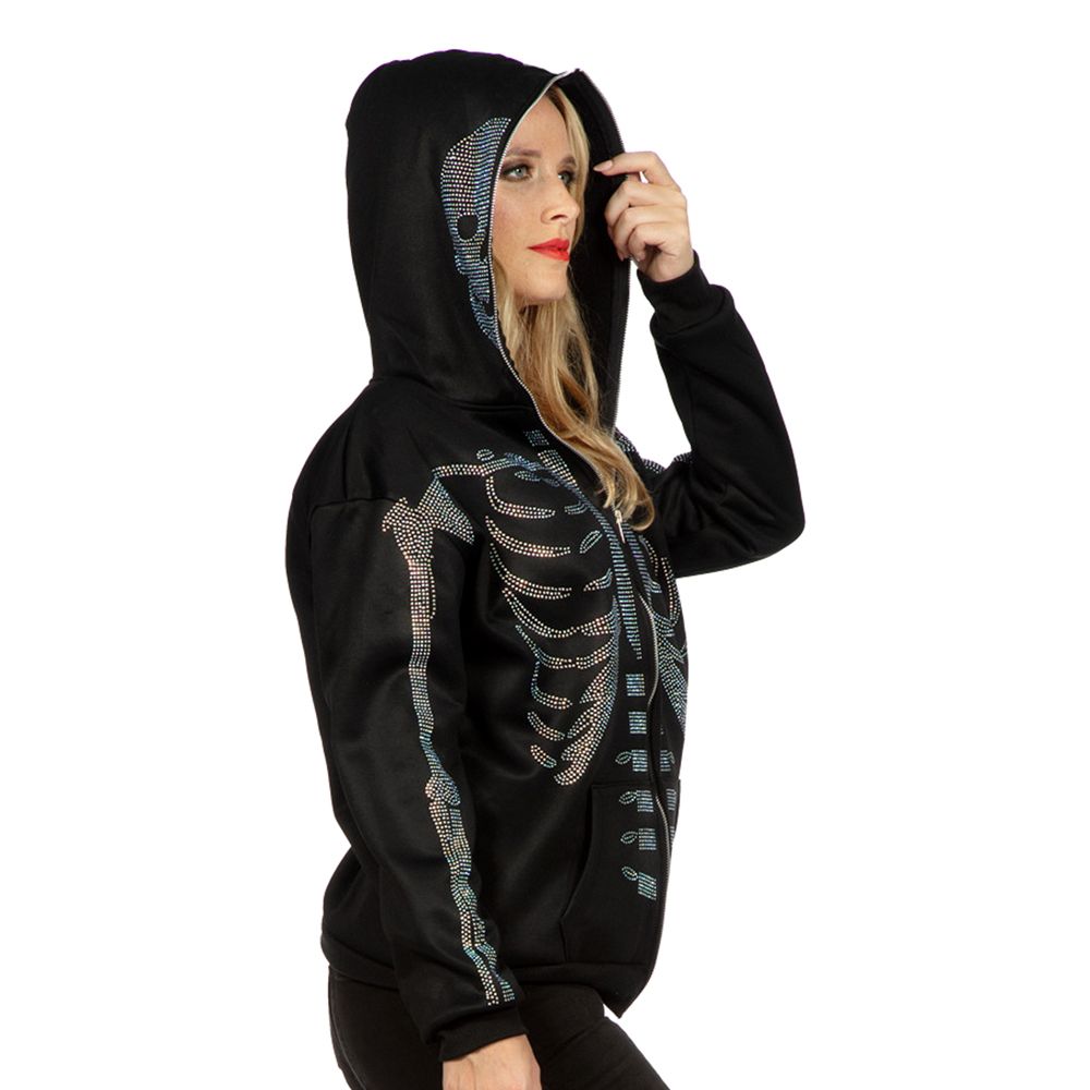 Skelet Hoodie Glitter med Lynlås