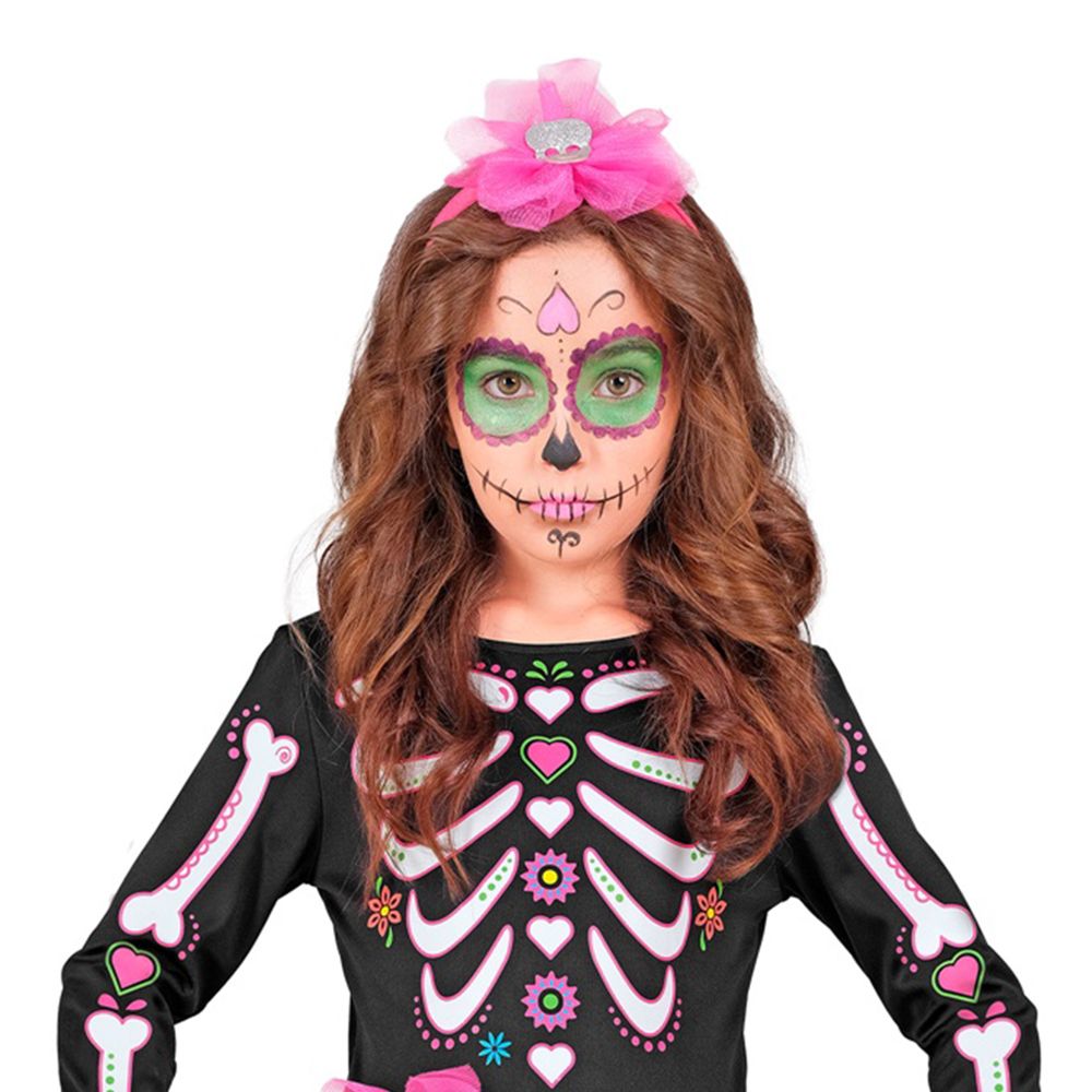 Vaaleanpunainen-musta skelettimekko Lasten Naamiaisasu