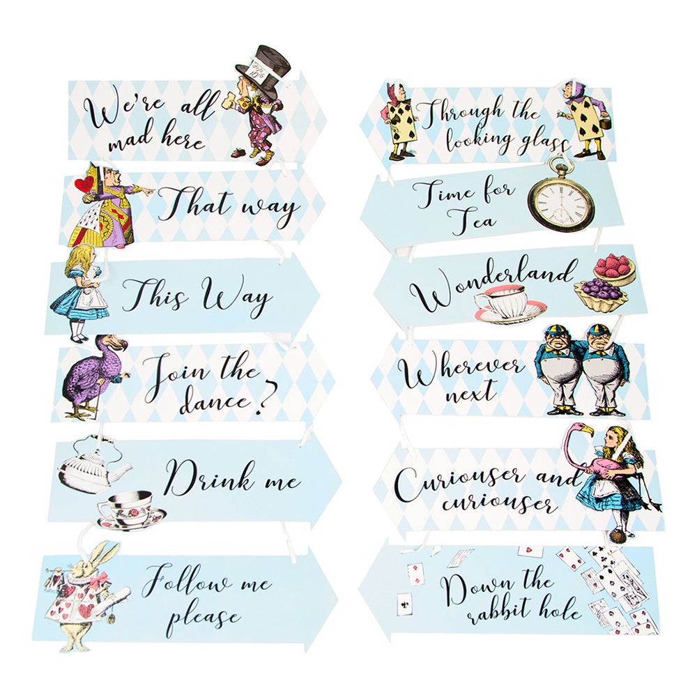 Skilte med Tekst Alice Wonderland
