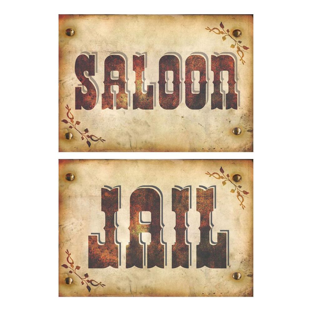 Saloon- & Jail-skilte i Pap