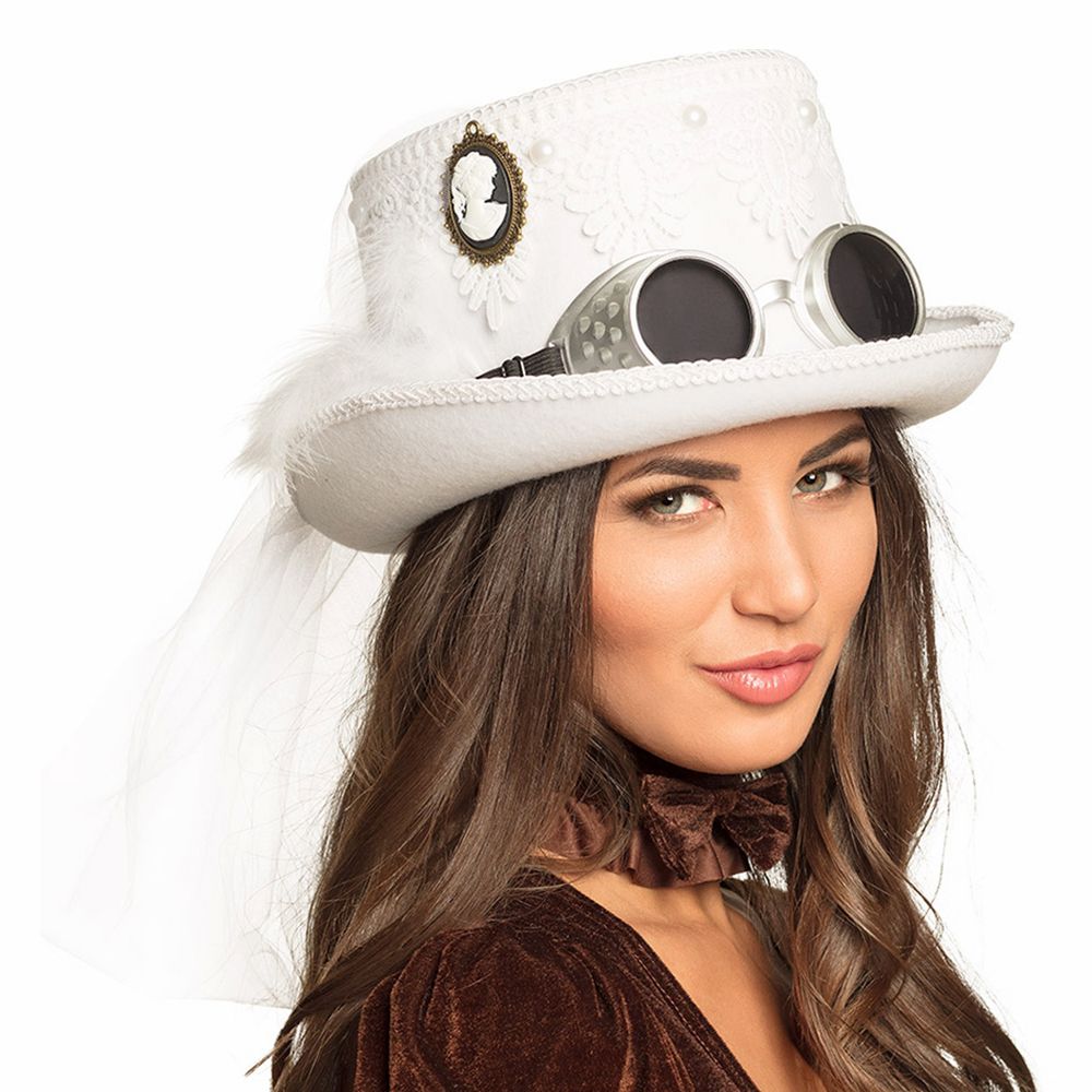 Steampunk Hat Hvid med Slør