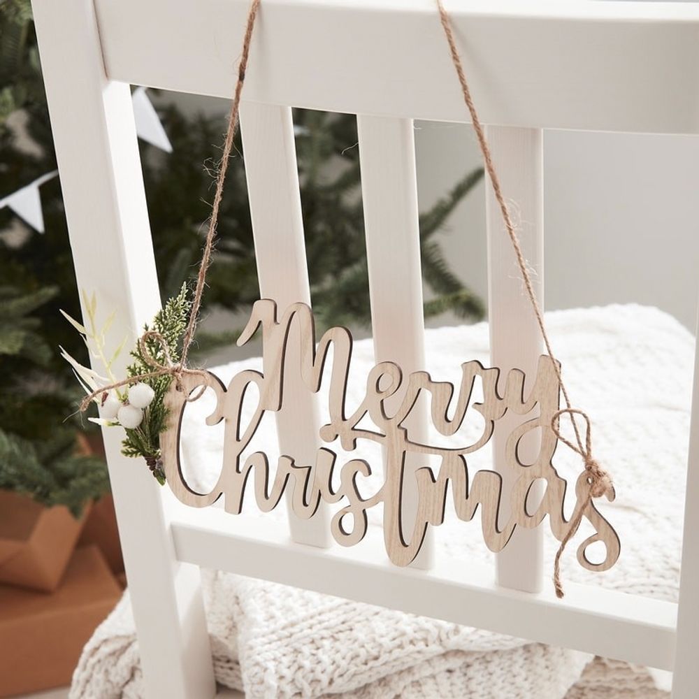 Stolsdekoration i Trä Merry Christmas