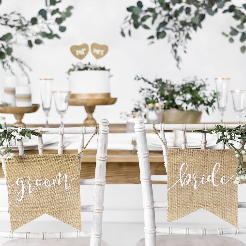 Stolsdekorationer Bride & Groom Jute