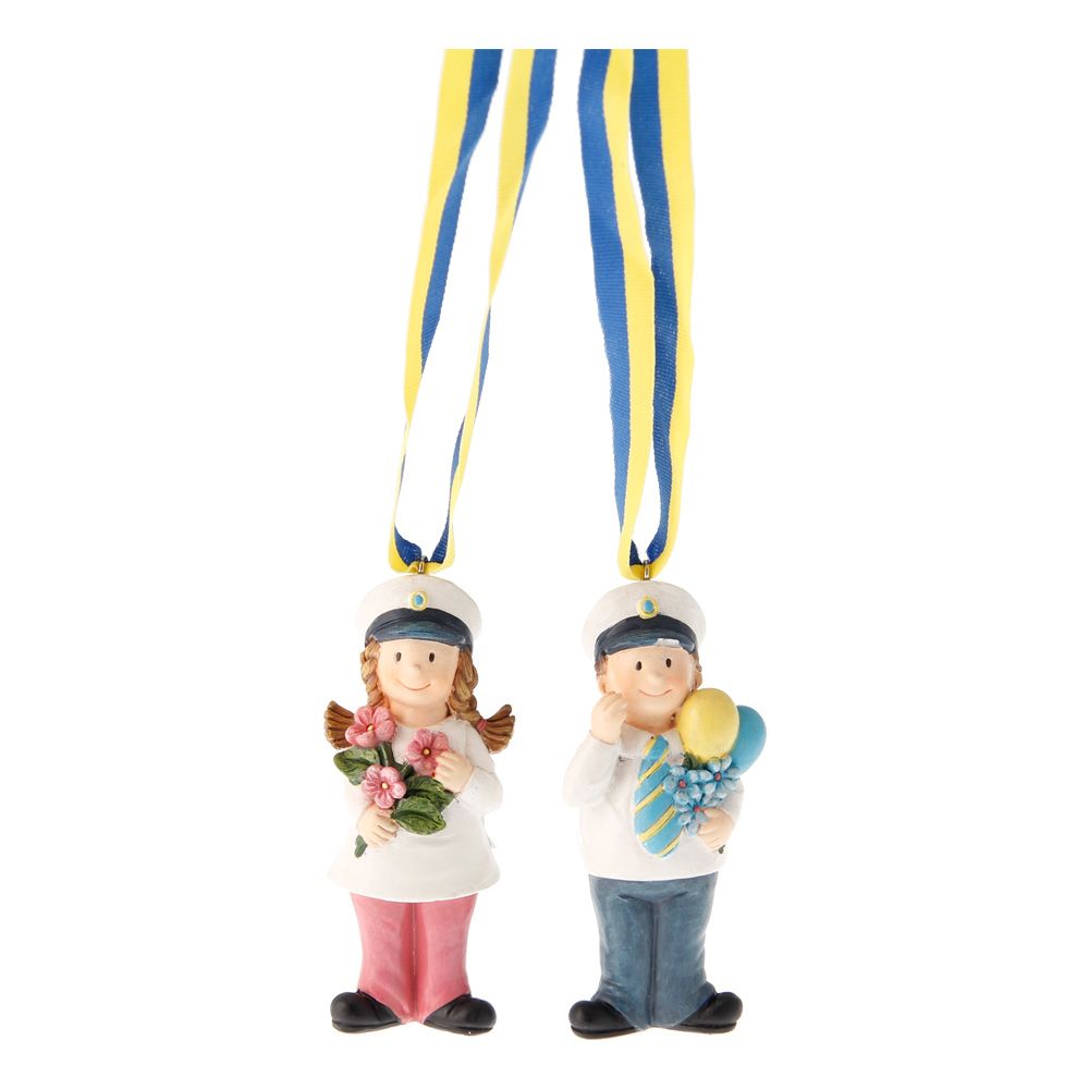 Studentfigur med Blått/Gult Bånd