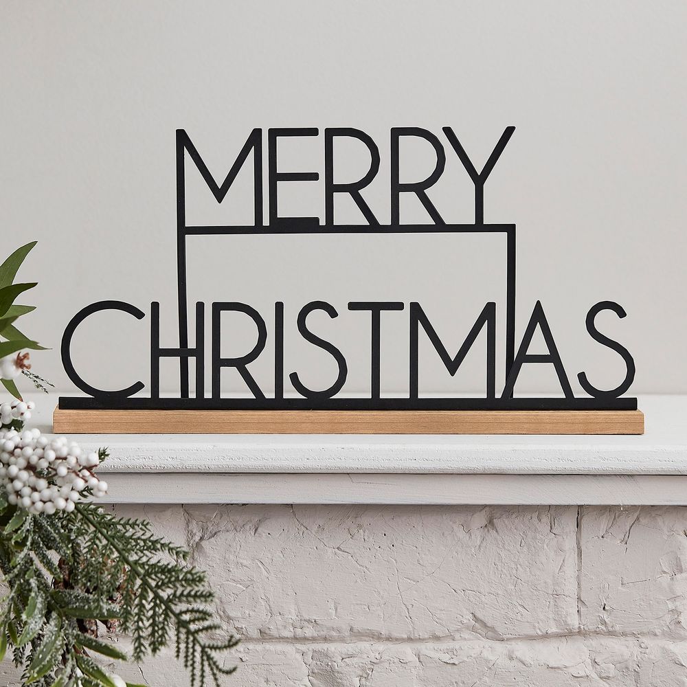 Sort Metalskilt Merry Christmas