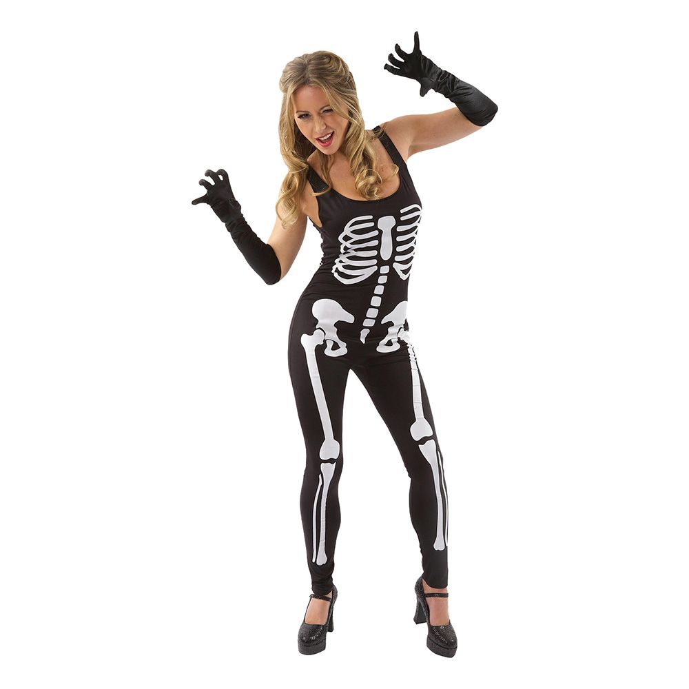 Svart Skjelett Jumpsuit Kostyme