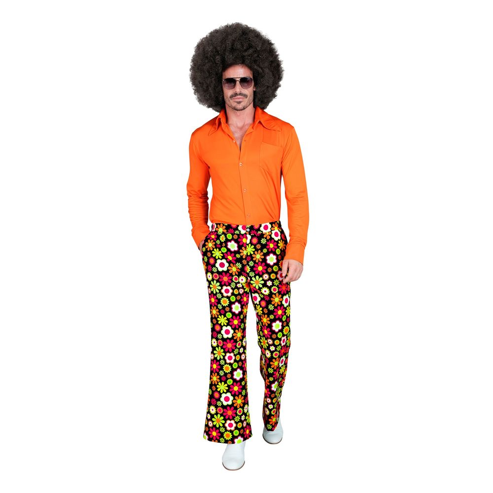 Svarta 60-tals Flower Power Byxor Herr