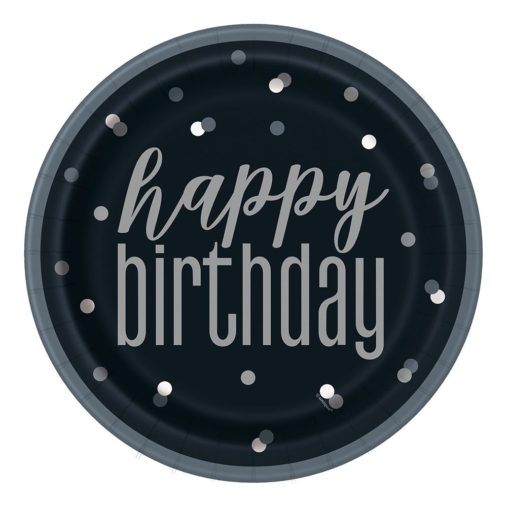 Mustat Pahvilautaset Happy Birthday