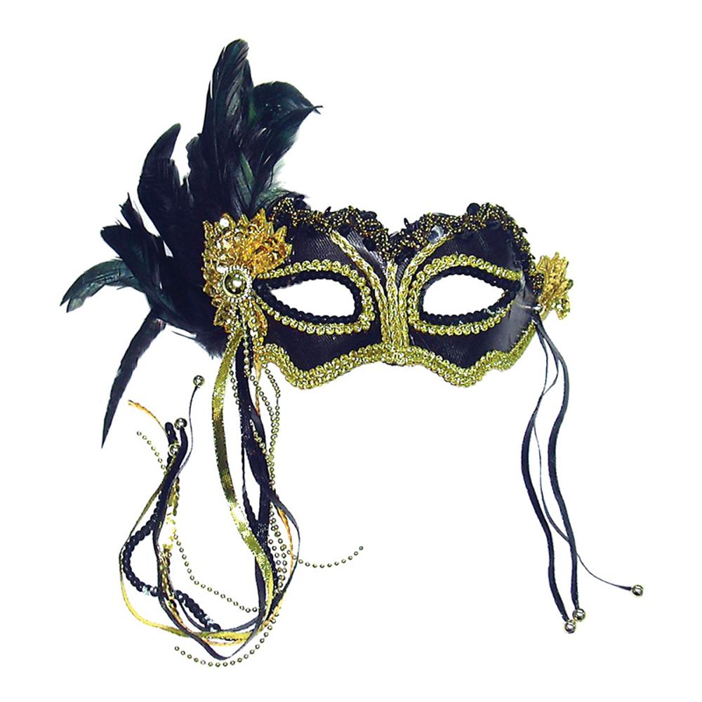 Svartmetallic Ögonmask med Fjädrar