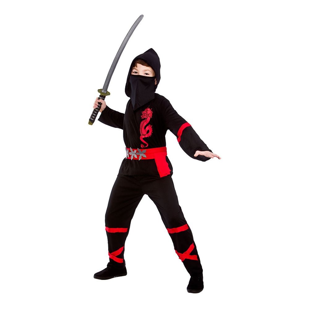Svart/Rød Power Ninja Barn Kostyme