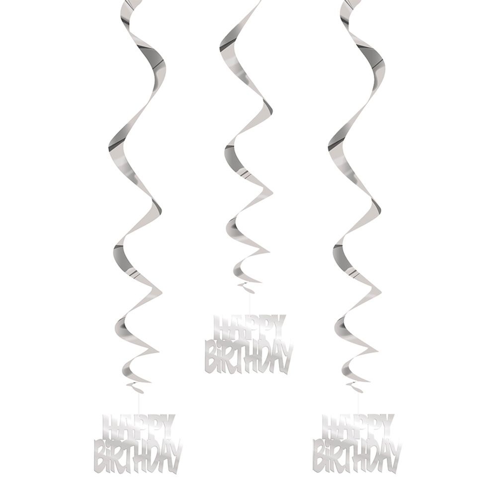 Swirls Happy Birthday Sølv Hængende Dekoration