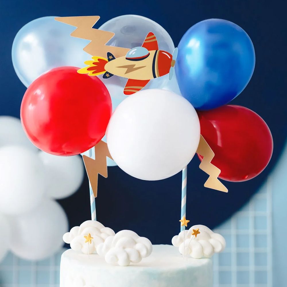 Tårtdekoration Flygplan med Ballonger