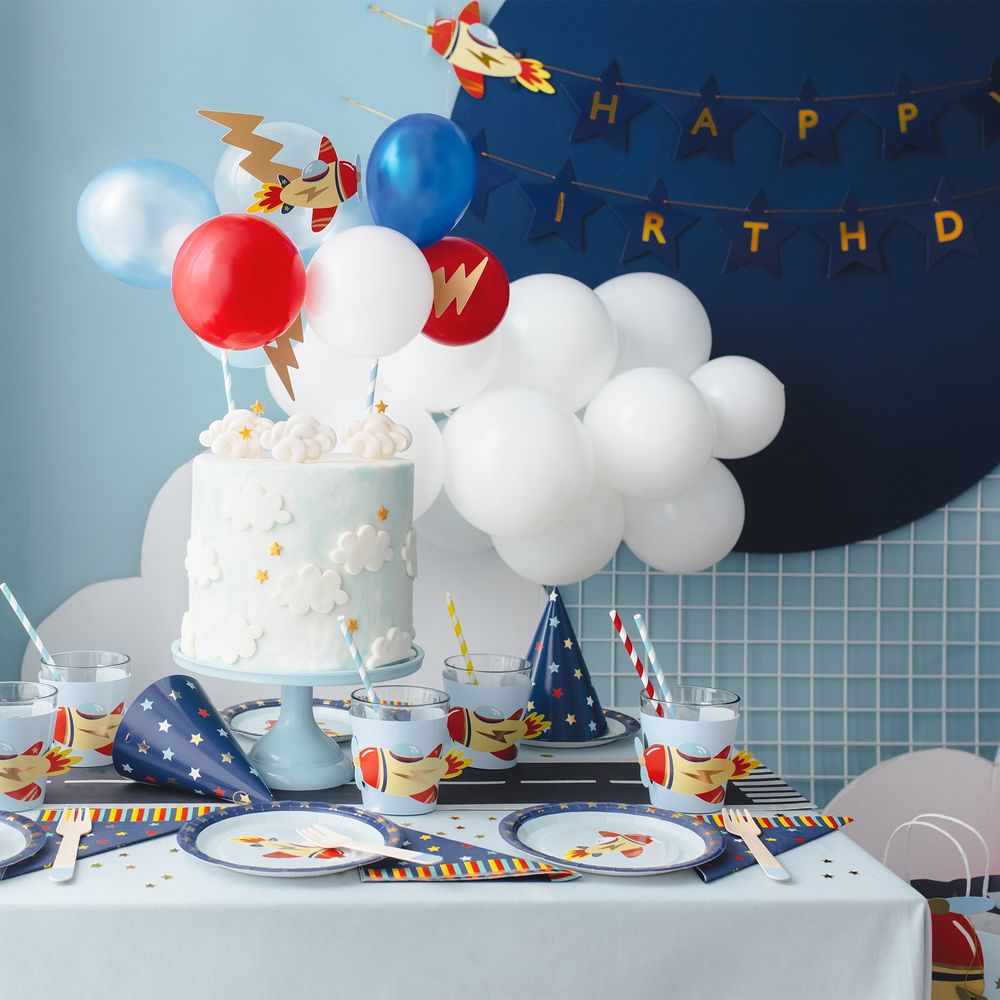Tårtdekoration Flygplan med Ballonger