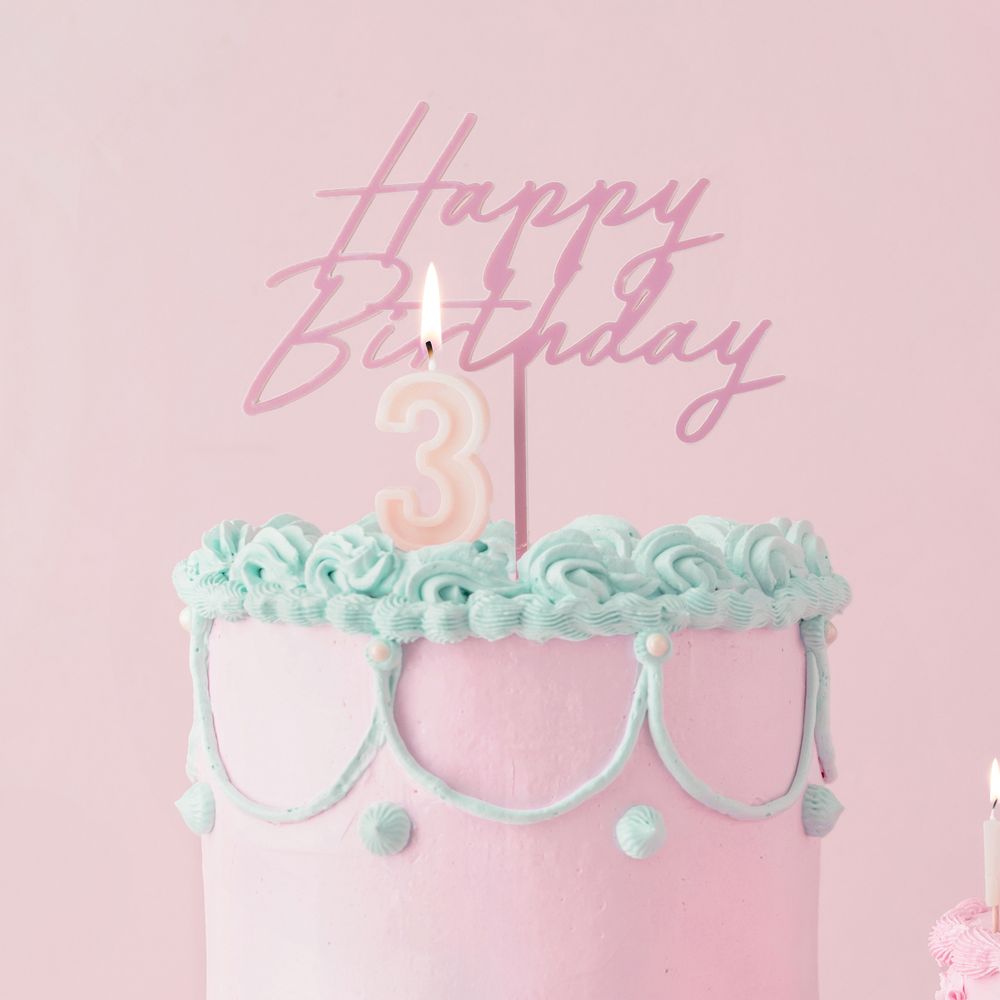 Kagedekoration Happy Birthday Lyserød