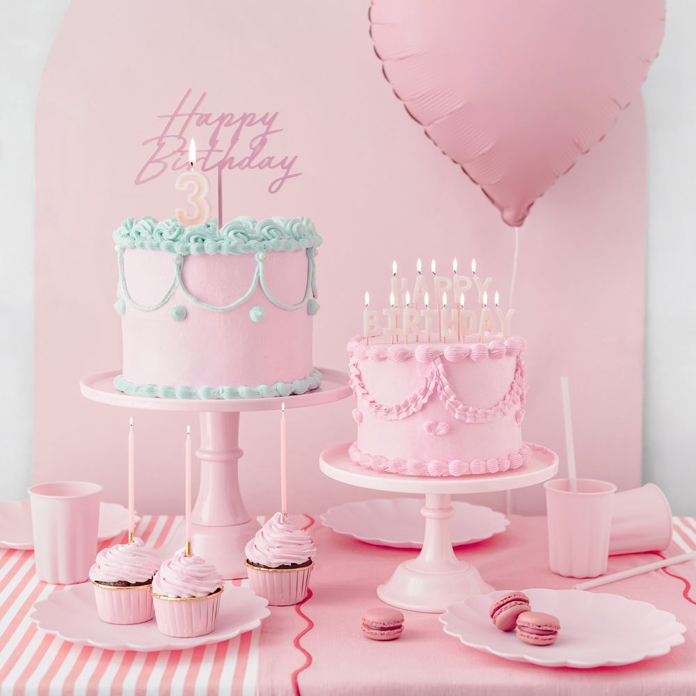 Kagedekoration Happy Birthday Lyserød